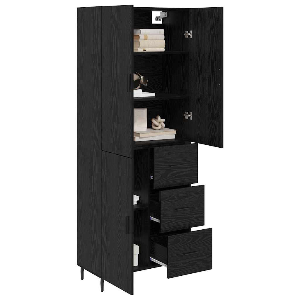 vidaXL Highboard με συρτάρι 2 pcs Μαύρη δρυς Σύνθετο Ξύλο και Γυαλί