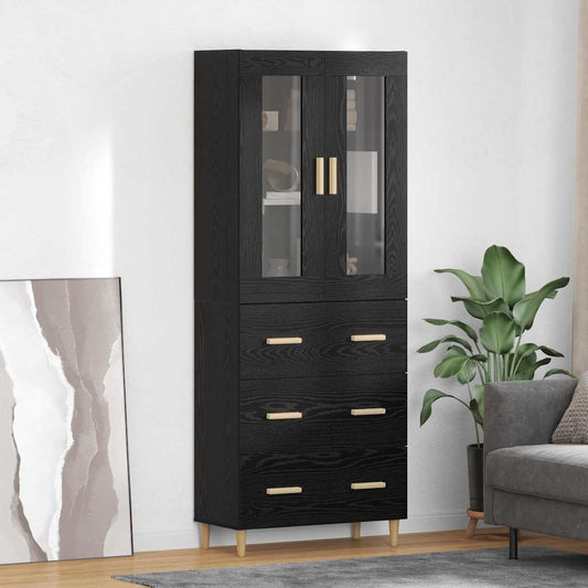vidaXL Highboard Μαύρη Οξυά 69,5 x 34 x 180 εκ. Σύνθετο Ξύλο και Γυαλί