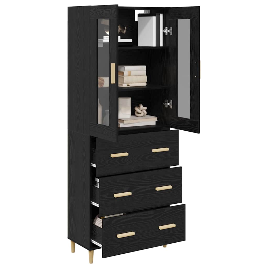 vidaXL Highboard Μαύρη Οξυά 69,5 x 34 x 180 εκ. Σύνθετο Ξύλο και Γυαλί