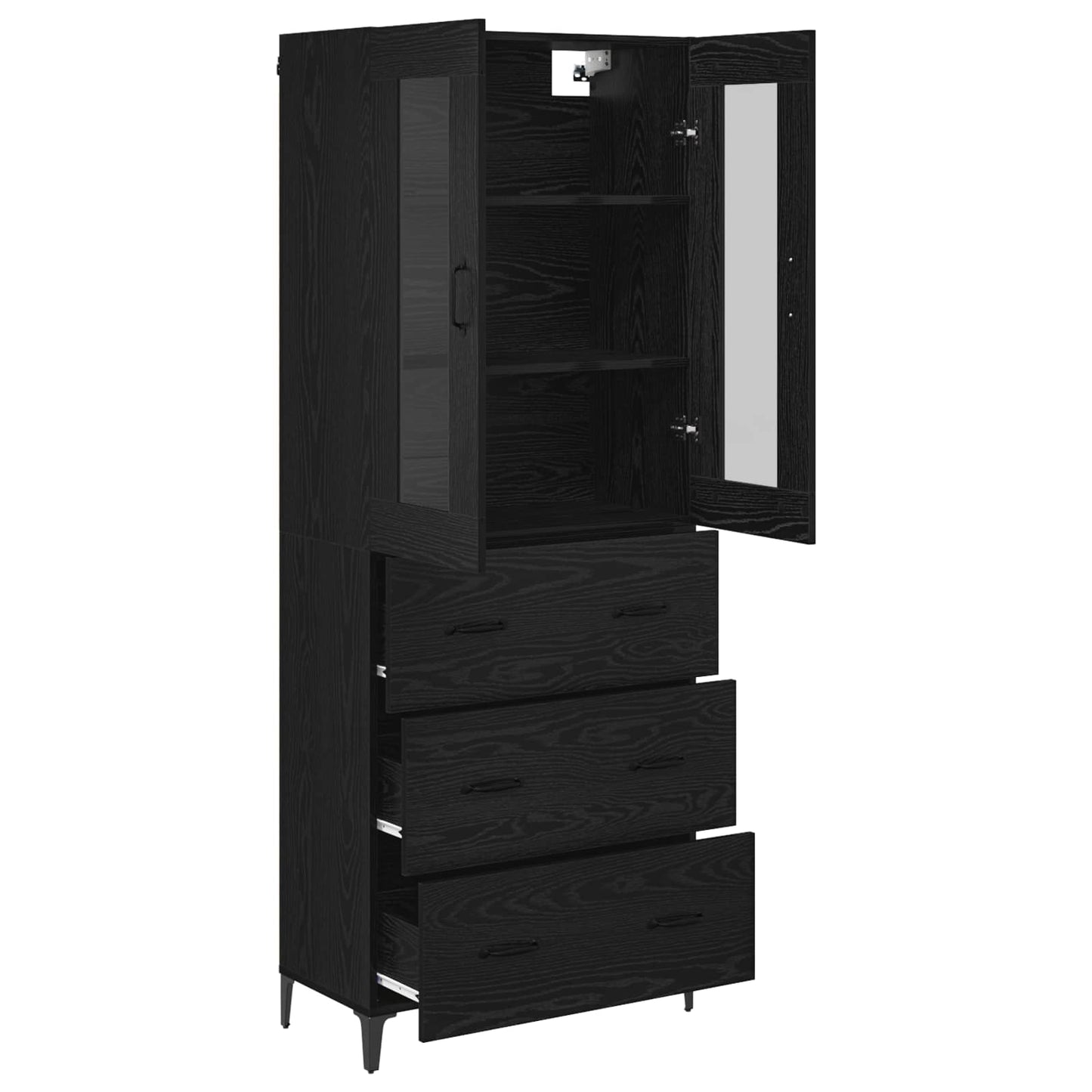 vidaXL Highboard Μαύρη Οξυά 69,5 x 34 x 180 εκ. Επεξεργασμένο ξύλο