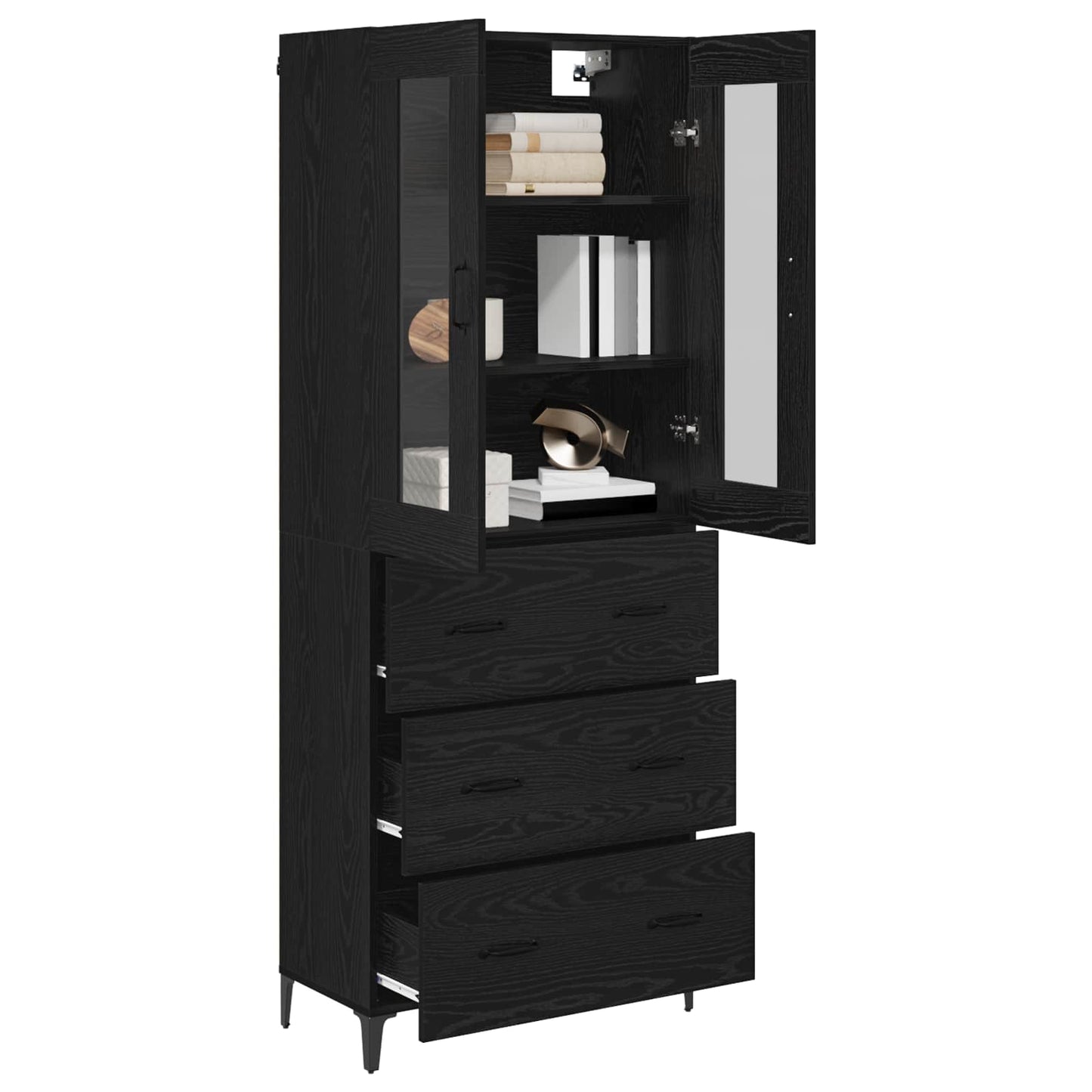 vidaXL Highboard Μαύρη Οξυά 69,5 x 34 x 180 εκ. Επεξεργασμένο ξύλο