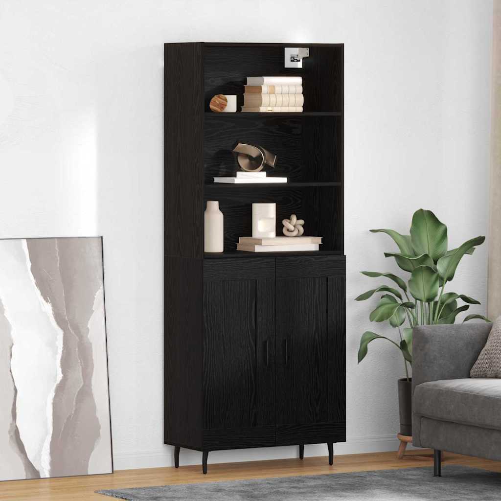vidaXL Highboard Μαύρη Οξυά 69,5 x 34 x 180 εκ. Σύνθετο Ξύλο και Γυαλί
