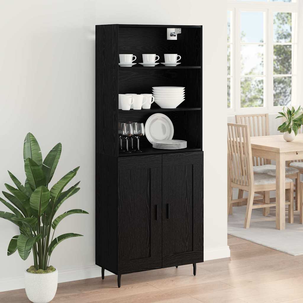 vidaXL Highboard Μαύρη Οξυά 69,5 x 34 x 180 εκ. Σύνθετο Ξύλο και Γυαλί