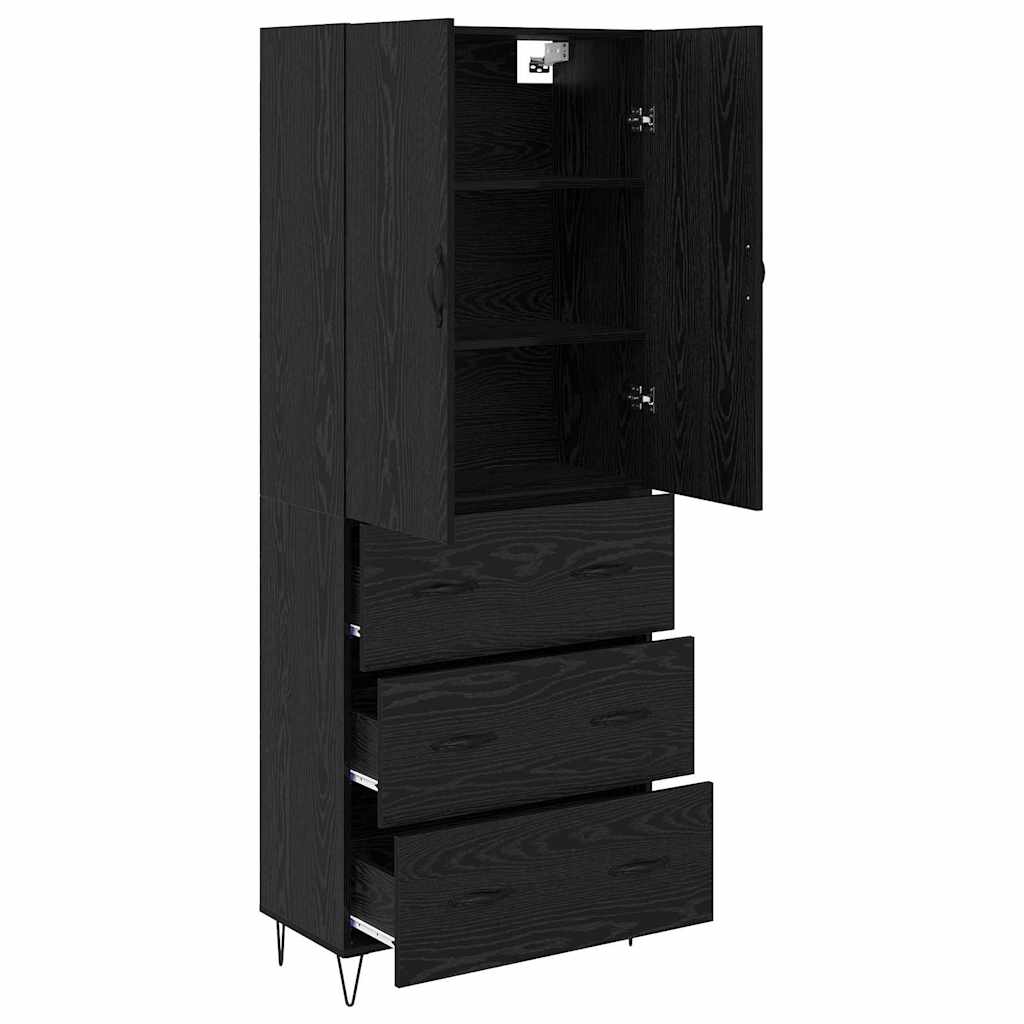 vidaXL Highboard με συρτάρι 2 pcs Μαύρη Οξυά Μηχανική ξυλεία και γυαλί