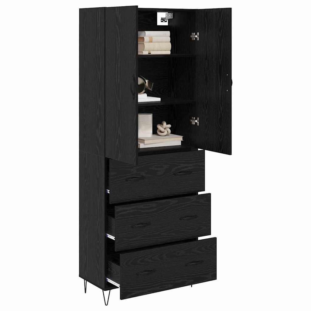 vidaXL Highboard με συρτάρι 2 pcs Μαύρη Οξυά Μηχανική ξυλεία και γυαλί