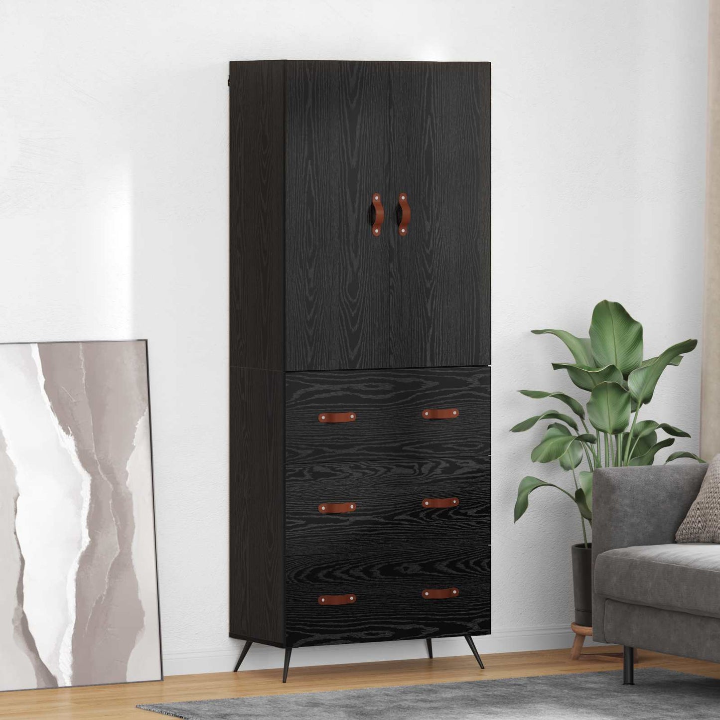 vidaXL Highboard Μαύρη Οξυά 69,5 x 34 x 180 εκ. Επεξεργασμένο ξύλο