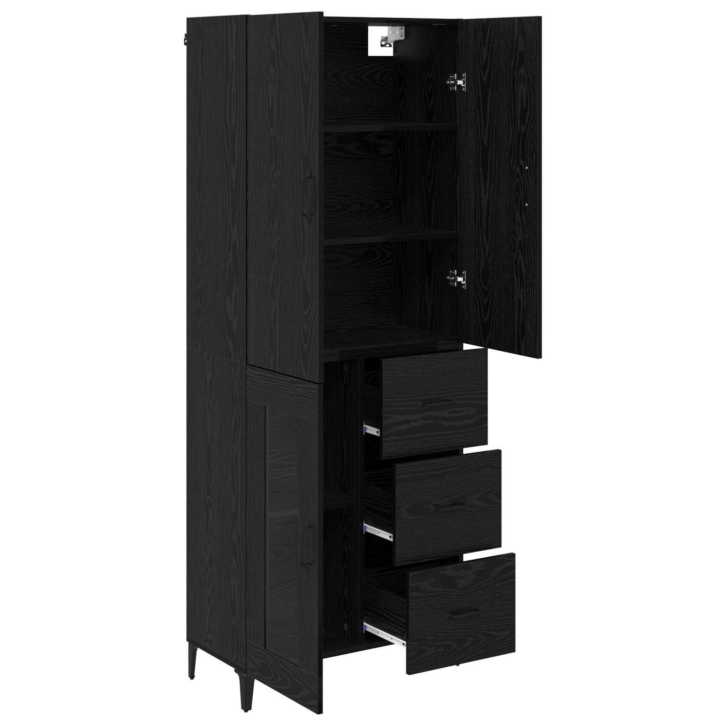 Highboard Επιτοίχιο Μαύρη Οξυά 69,5 x 34 x 180 εκ. Επεξεργασμένο ξύλο