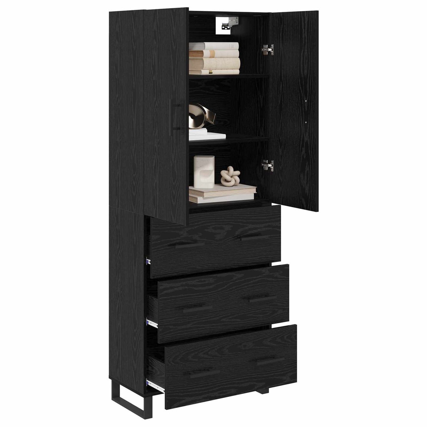 vidaXL Highboard με συρτάρι 2 pcs Μαύρη Οξυά Σύνθετο Ξύλο και Γυαλί