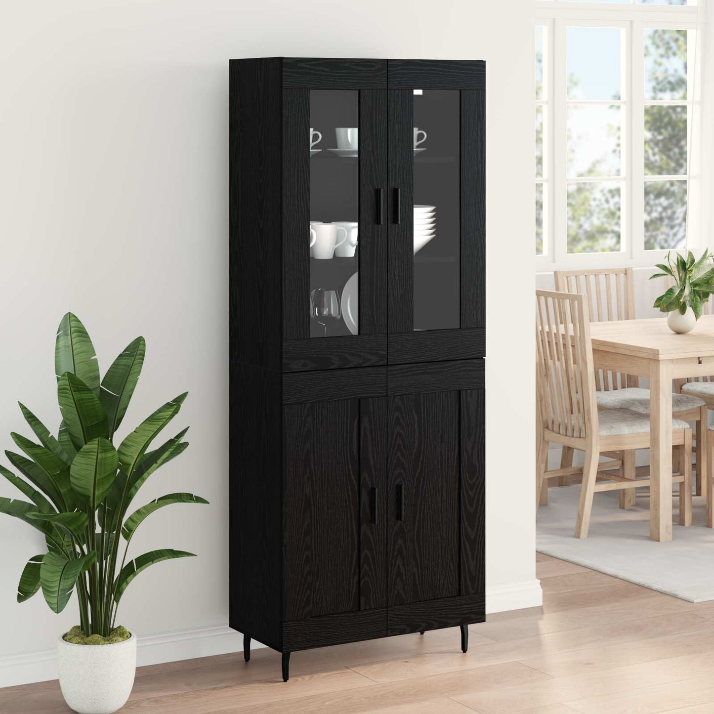 vidaXL Highboard 2 pcs Μαύρη Οξυά Σύνθετο Ξύλο και Γυαλί