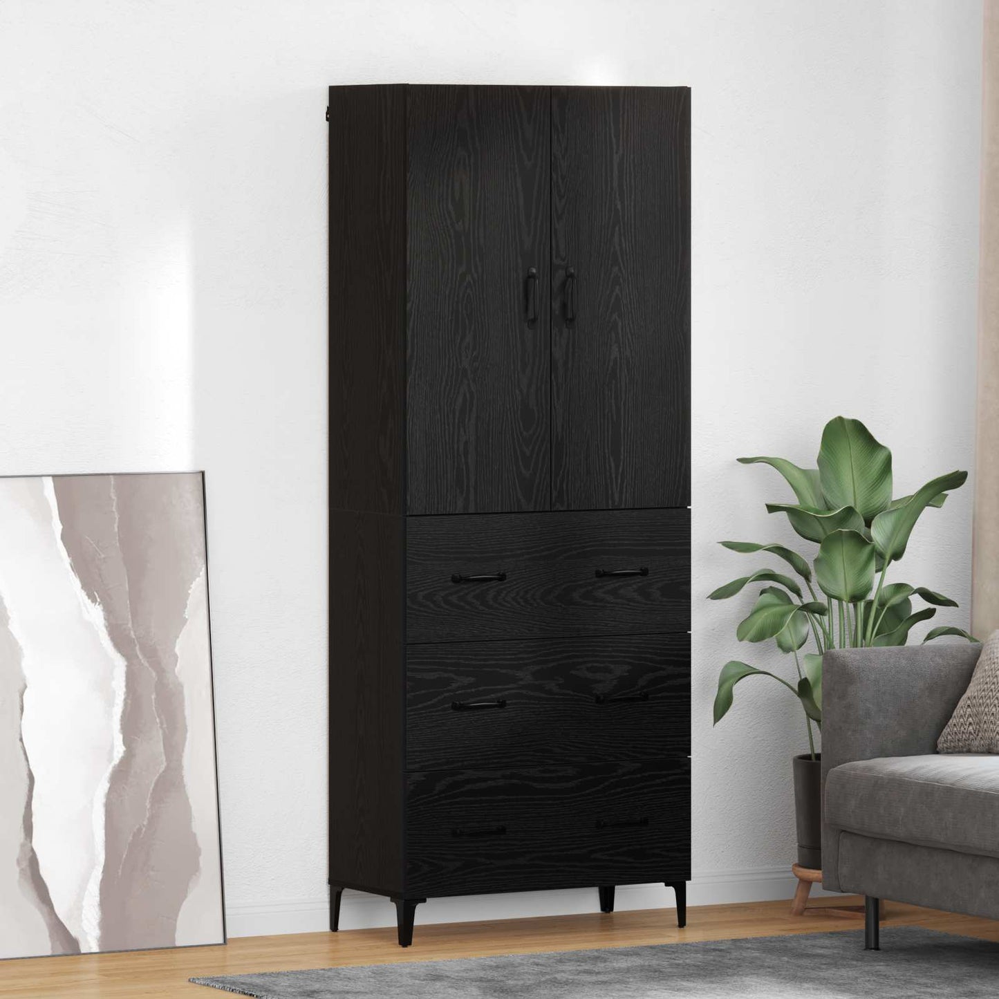 vidaXL Highboard Μαύρη Οξυά 69,5 x 34 x 180 εκ. Επεξεργασμένο ξύλο