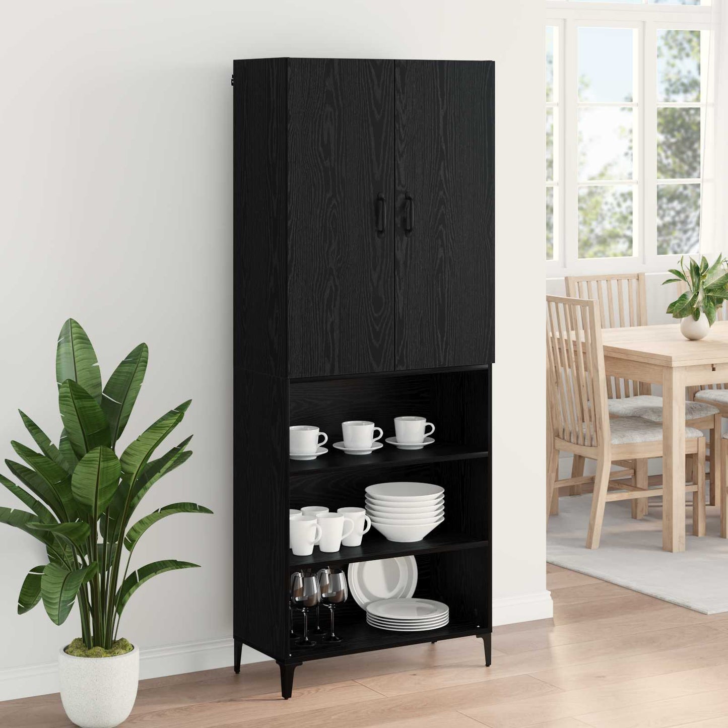 vidaXL Highboard Μαύρη Οξυά 69,5 x 34 x 180 εκ. Επεξεργασμένο ξύλο