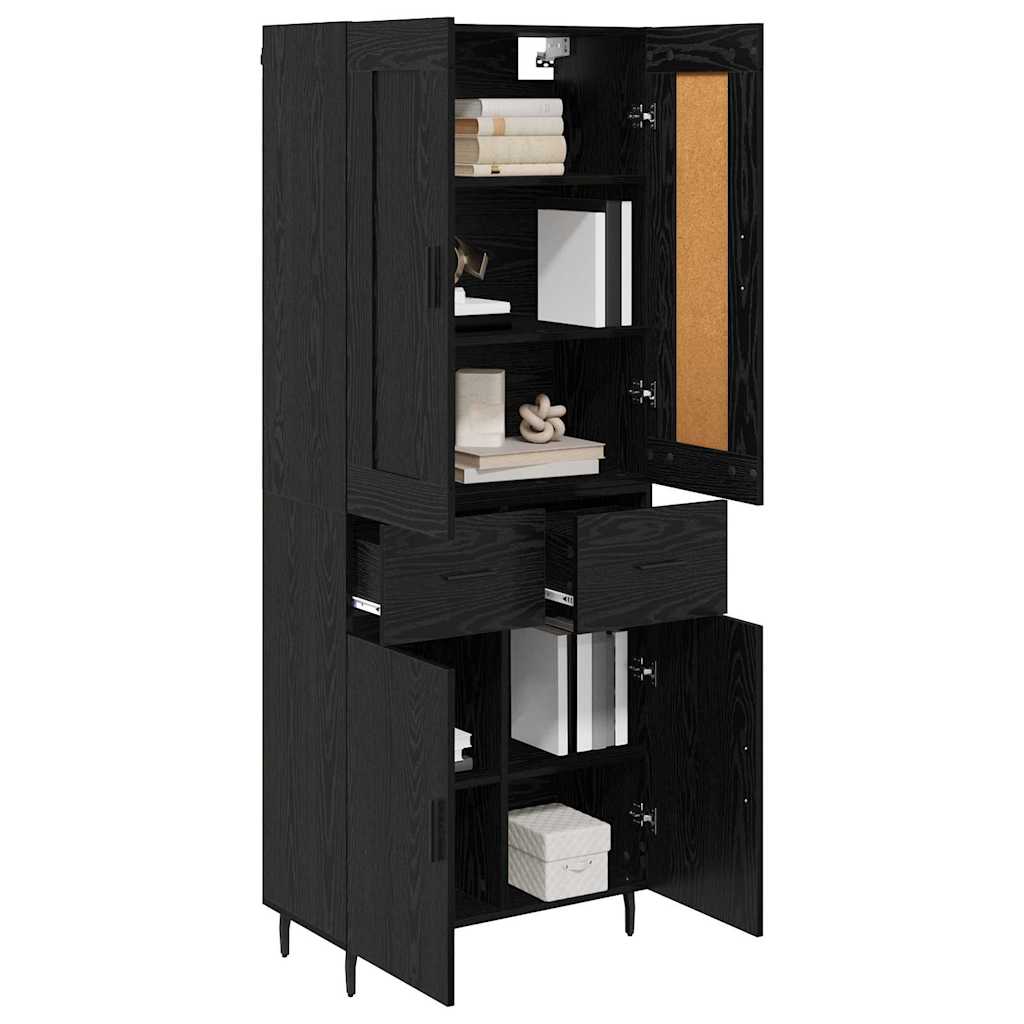 vidaXL Highboard με συρτάρι 2 pcs Μαύρη Οξυά Σύνθετο Ξύλο και Γυαλί