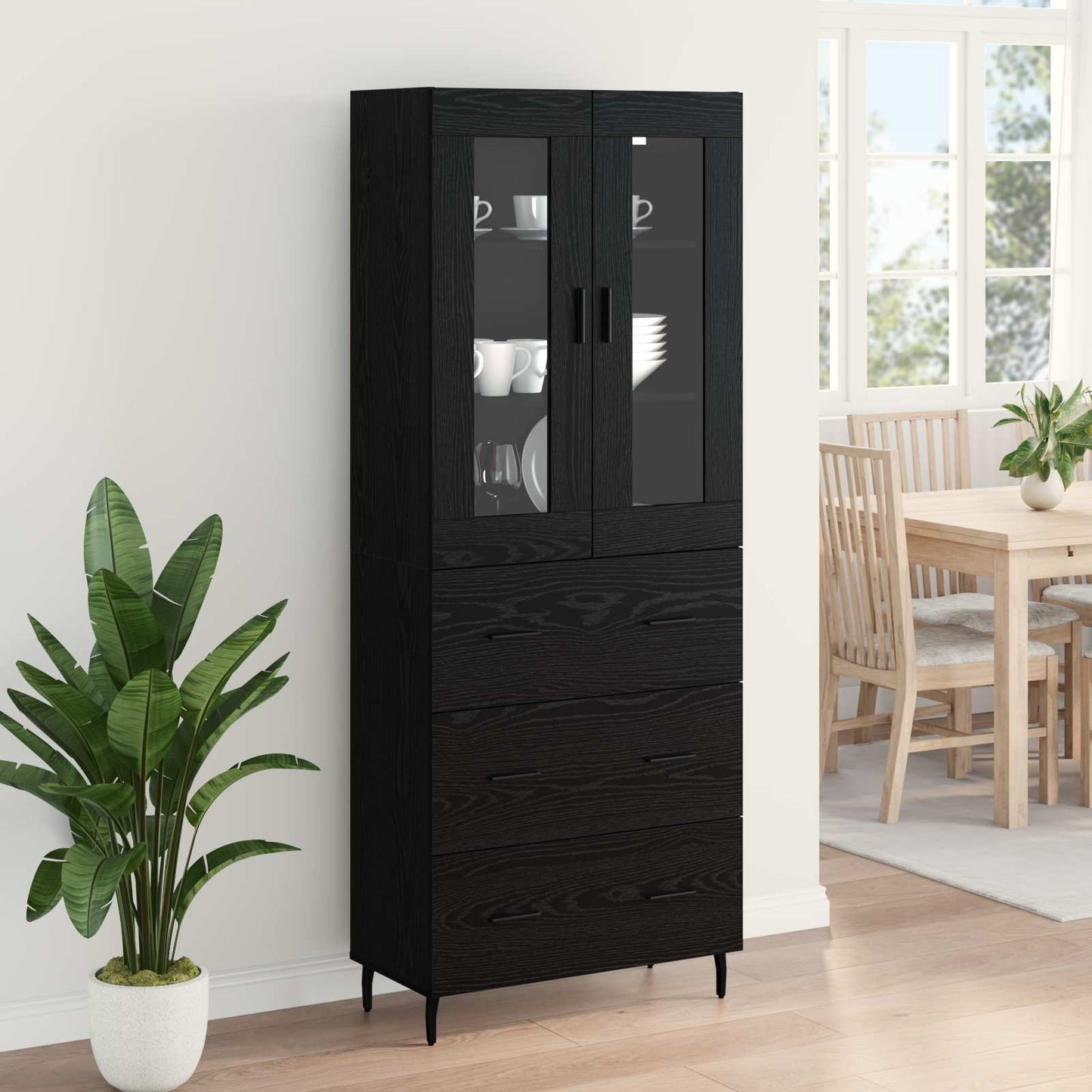 vidaXL Highboard με συρτάρι 2 pcs Μαύρη Οξυά Σύνθετο Ξύλο και Γυαλί