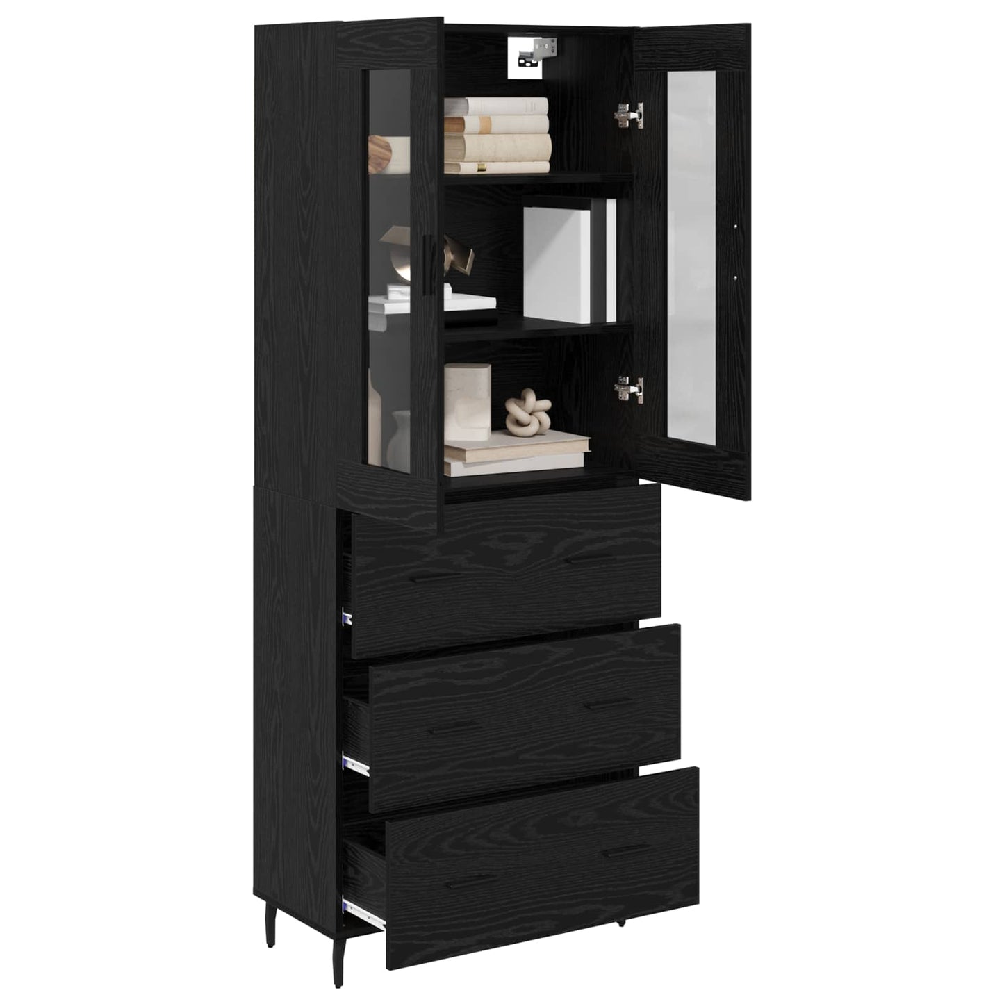 vidaXL Highboard με συρτάρι 2 pcs Μαύρη Οξυά Σύνθετο Ξύλο και Γυαλί