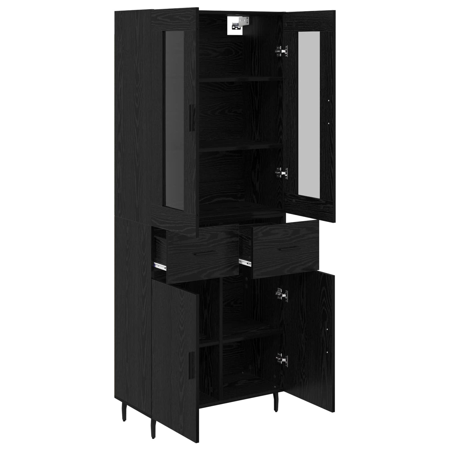 vidaXL Highboard με συρτάρι 2 pcs Μαύρη Οξυά Σύνθετο Ξύλο και Γυαλί