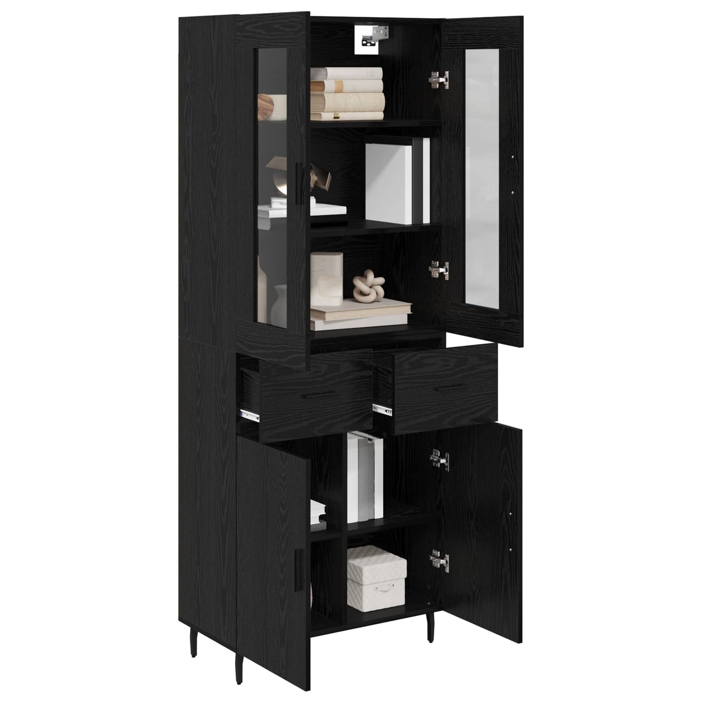 vidaXL Highboard με συρτάρι 2 pcs Μαύρη Οξυά Σύνθετο Ξύλο και Γυαλί