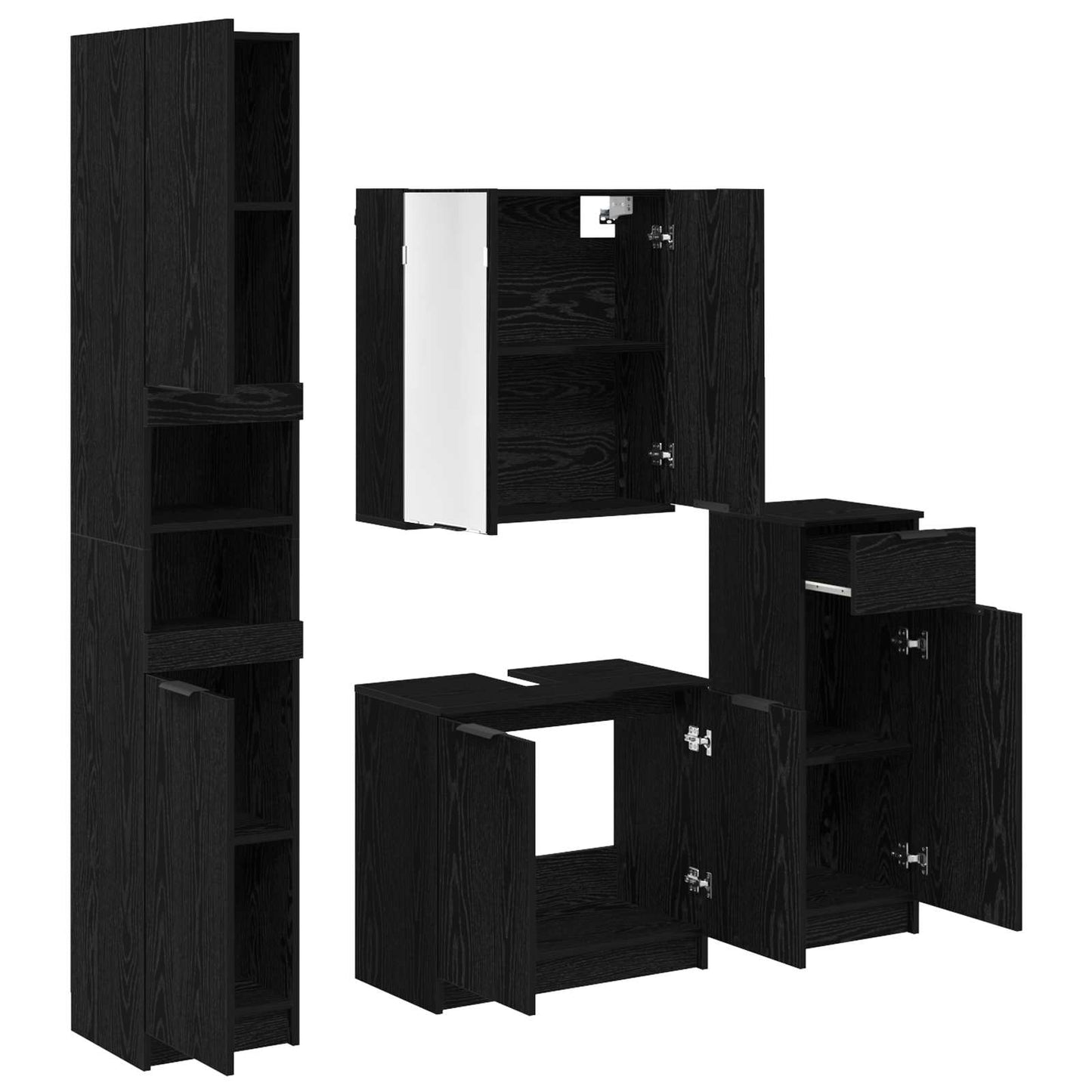 vidaXL Σετ Επίπλων Μπάνιου με ράφι 4 pcs Μαύρη Οξυά Επεξεργασμένο ξύλο