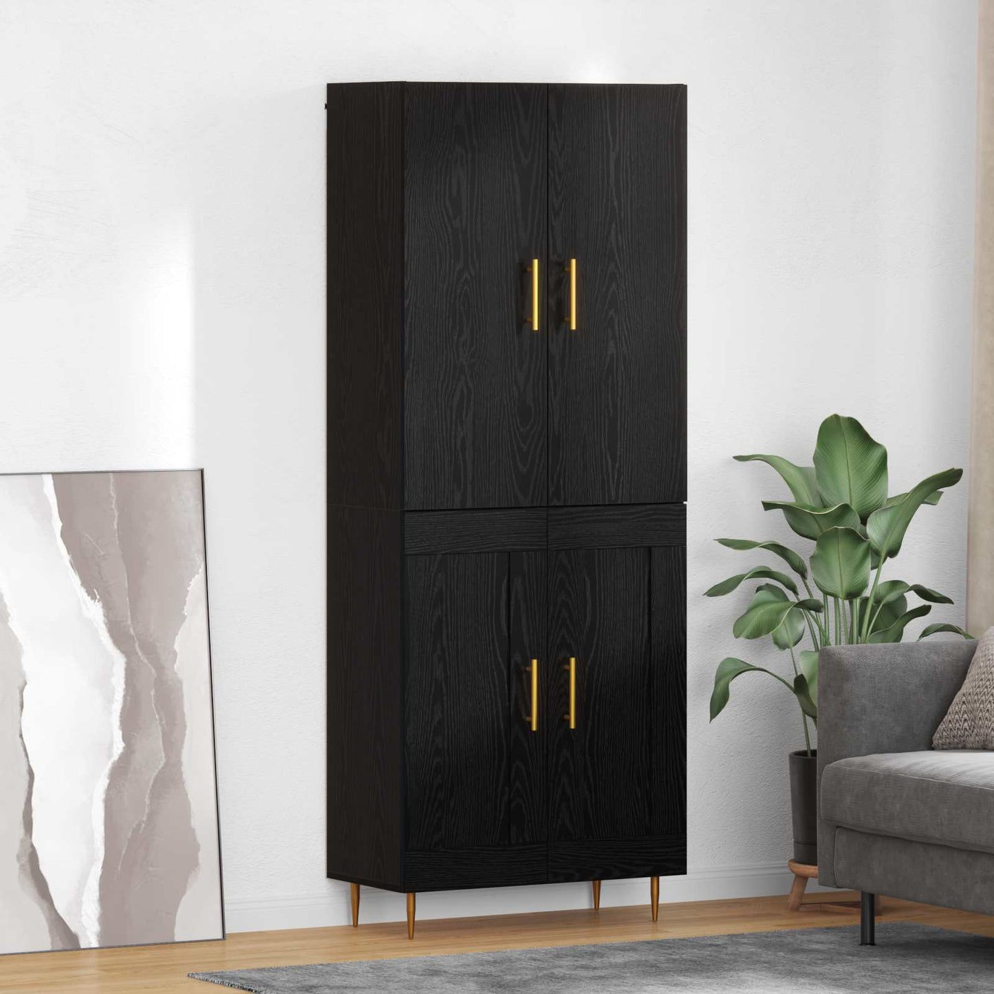 vidaXL Highboard Μαύρη Οξυά 69,5 x 34 x 180 εκ. Επεξεργασμένο ξύλο