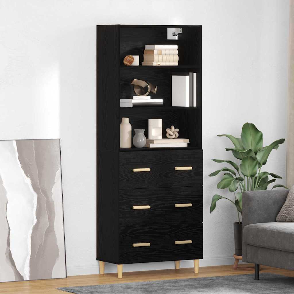 vidaXL Highboard Μαύρη Οξυά 69,5 x 34 x 180 εκ. Επεξεργασμένο ξύλο