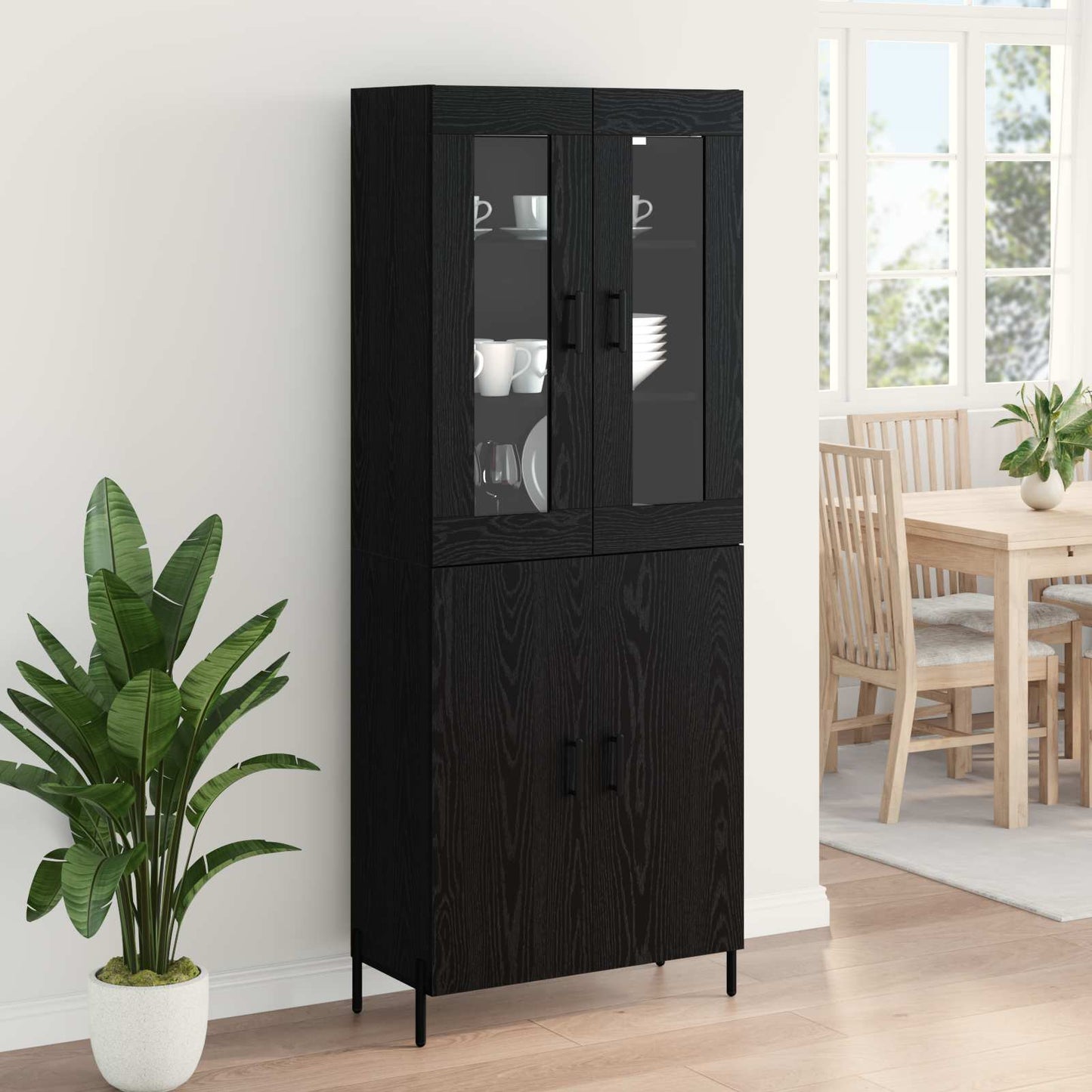 vidaXL Highboard Μαύρη Οξυά 69,5 x 34 x 180 εκ. Επεξεργασμένο ξύλο