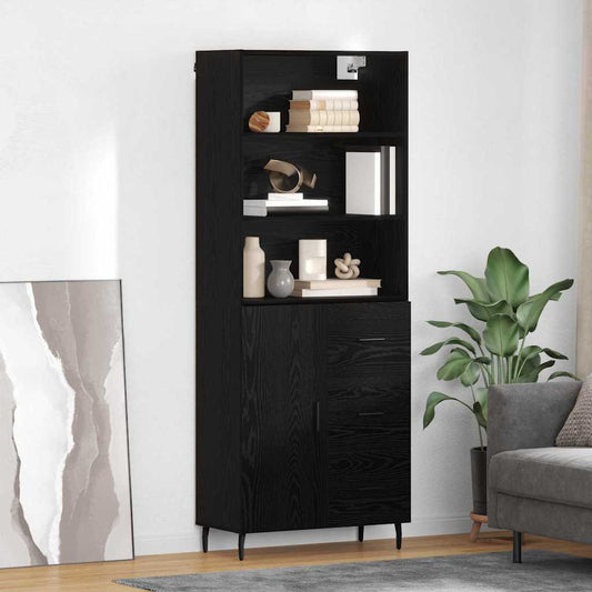 vidaXL Highboard Μαύρη Οξυά 69,5 x 34 x 180 εκ. Σύνθετο Ξύλο και Γυαλί