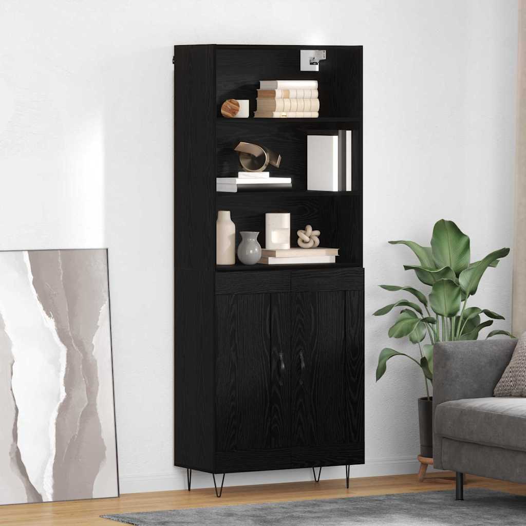 vidaXL Highboard με συρτάρι 2 pcs Μαύρη Οξυά Επεξεργασμένο ξύλο