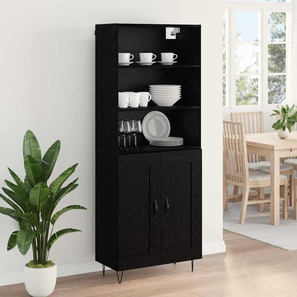 vidaXL Highboard με συρτάρι 2 pcs Μαύρη Οξυά Επεξεργασμένο ξύλο