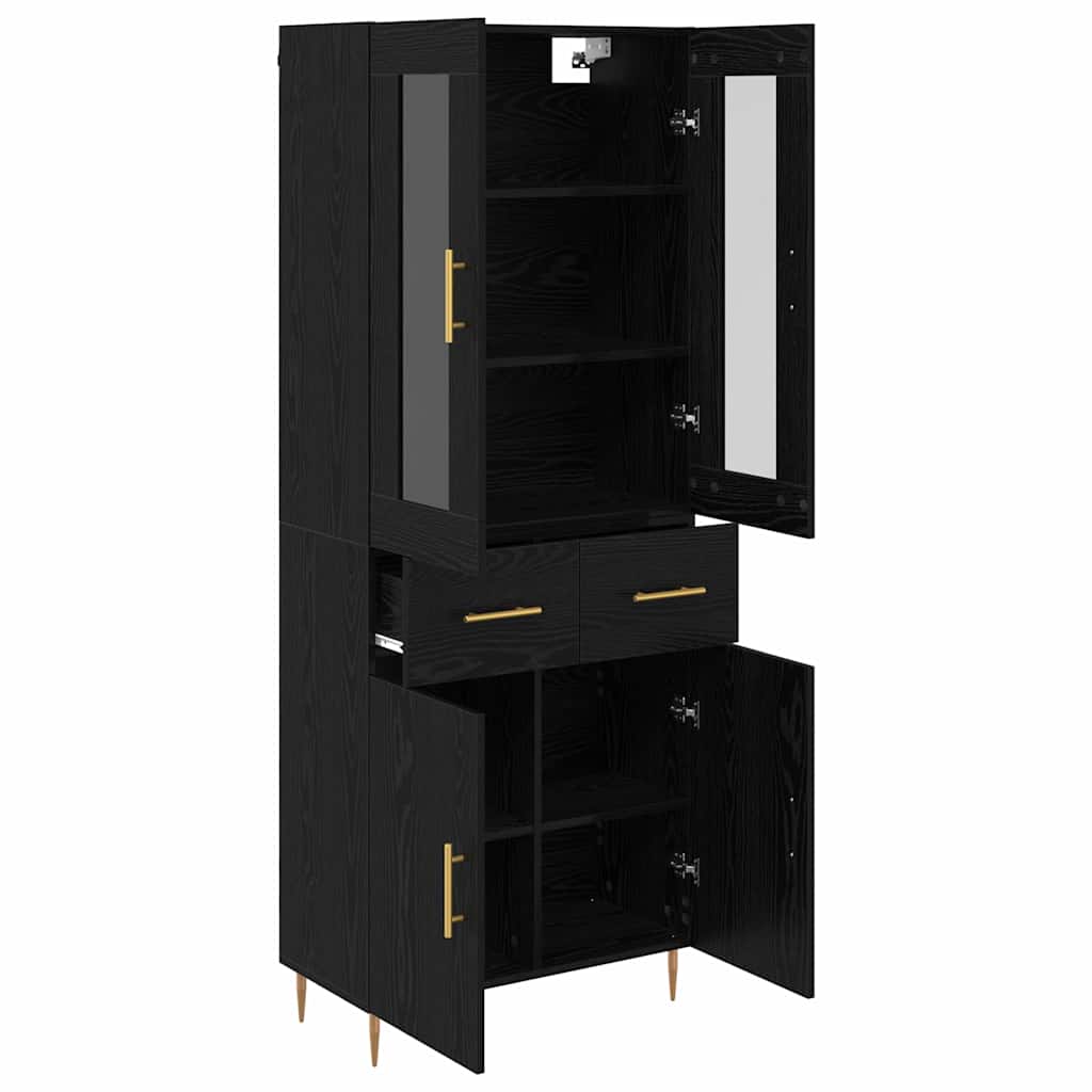 vidaXL Highboard με συρτάρι 2 pcs Μαύρη Οξυά Επεξεργασμένο ξύλο