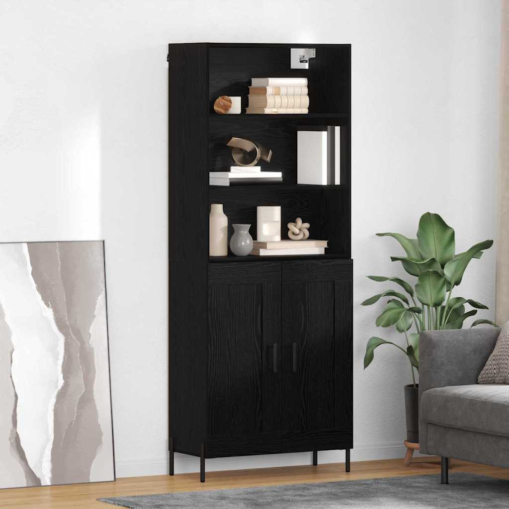 vidaXL Highboard Μαύρη δρυς 69,5 x 34 x 180 εκ. Επεξεργασμένο ξύλο
