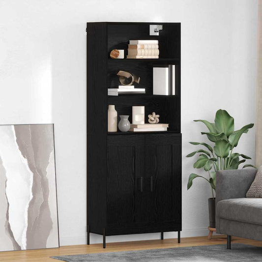 vidaXL Highboard Μαύρη δρυς 69,5 x 34 x 180 εκ. Επεξεργασμένο ξύλο