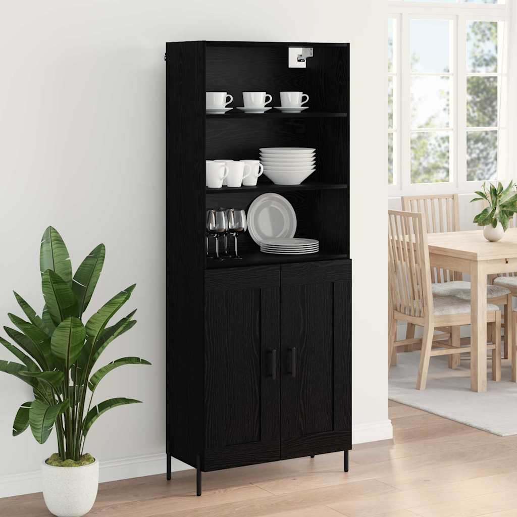 vidaXL Highboard Μαύρη δρυς 69,5 x 34 x 180 εκ. Επεξεργασμένο ξύλο