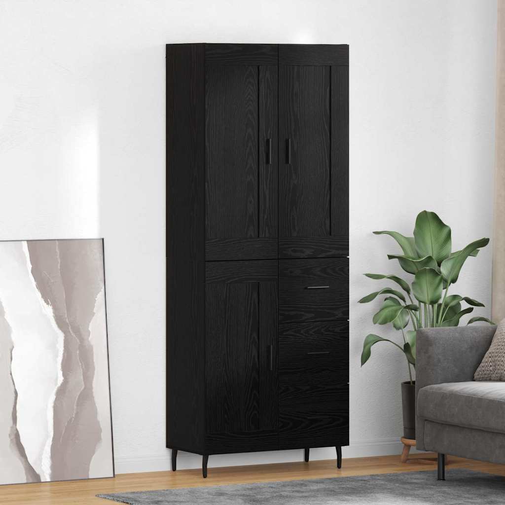 vidaXL Highboard με συρτάρι 2 pcs Μαύρη Οξυά Σύνθετο Ξύλο και Γυαλί