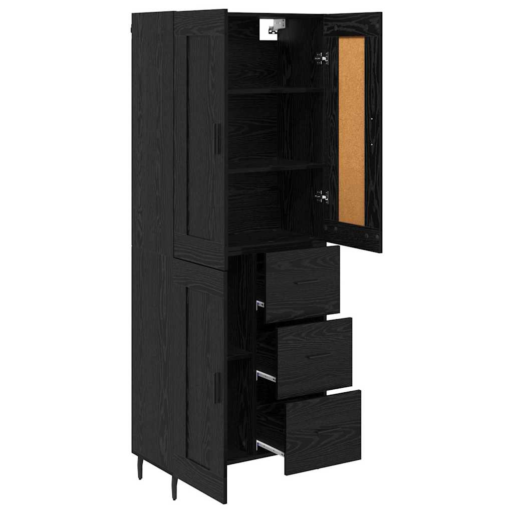 vidaXL Highboard με συρτάρι 2 pcs Μαύρη Οξυά Σύνθετο Ξύλο και Γυαλί