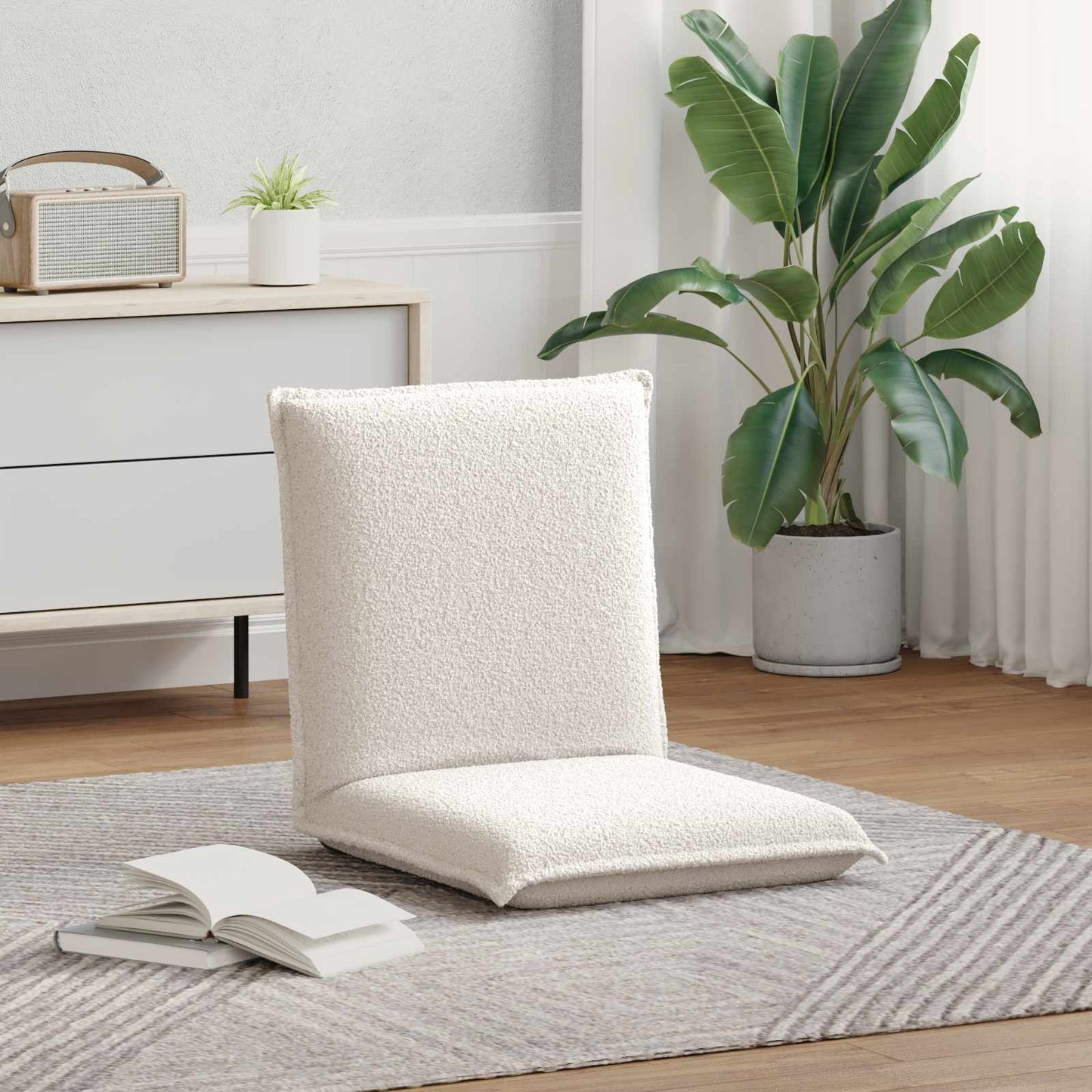 vidaXL Καρέκλα Δαπέδου Κρεμ 54 x 64 x 59 εκ. Ύφασμα Από Πρόβατο
