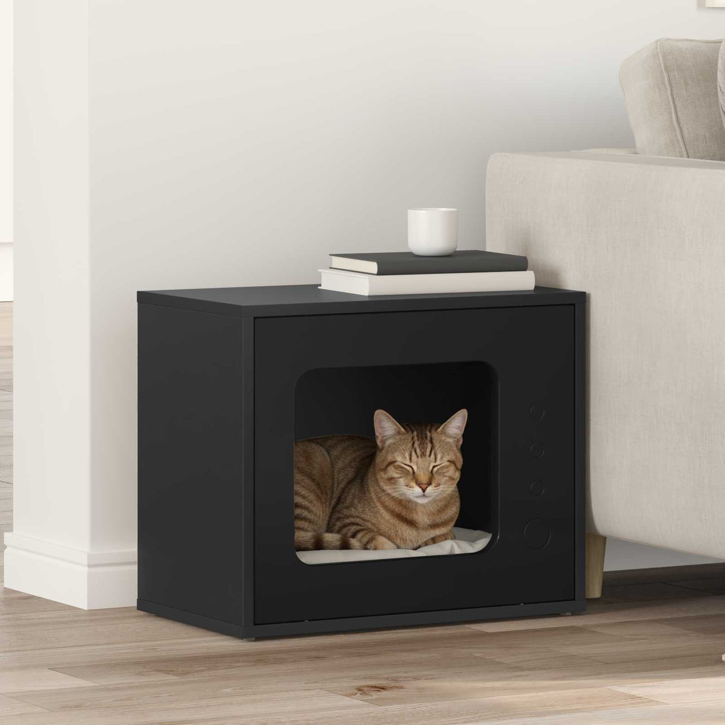 vidaXL Σπίτι Γάτας Μαύρο 51 x 30 x 42,5 εκ Επεξεργασμένο ξύλο