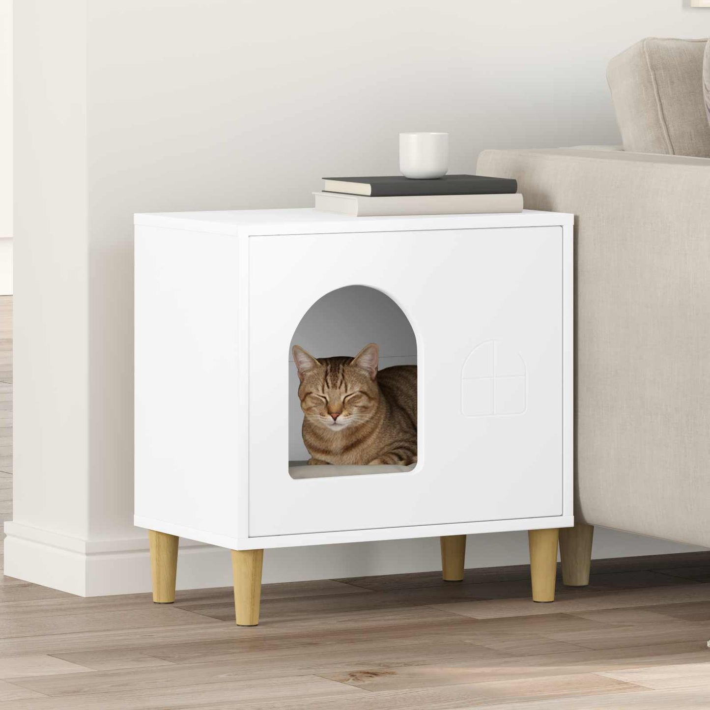 vidaXL Σπίτι Γάτας Λευκό 51 x 30 x 52 εκ. Επεξεργασμένο ξύλο