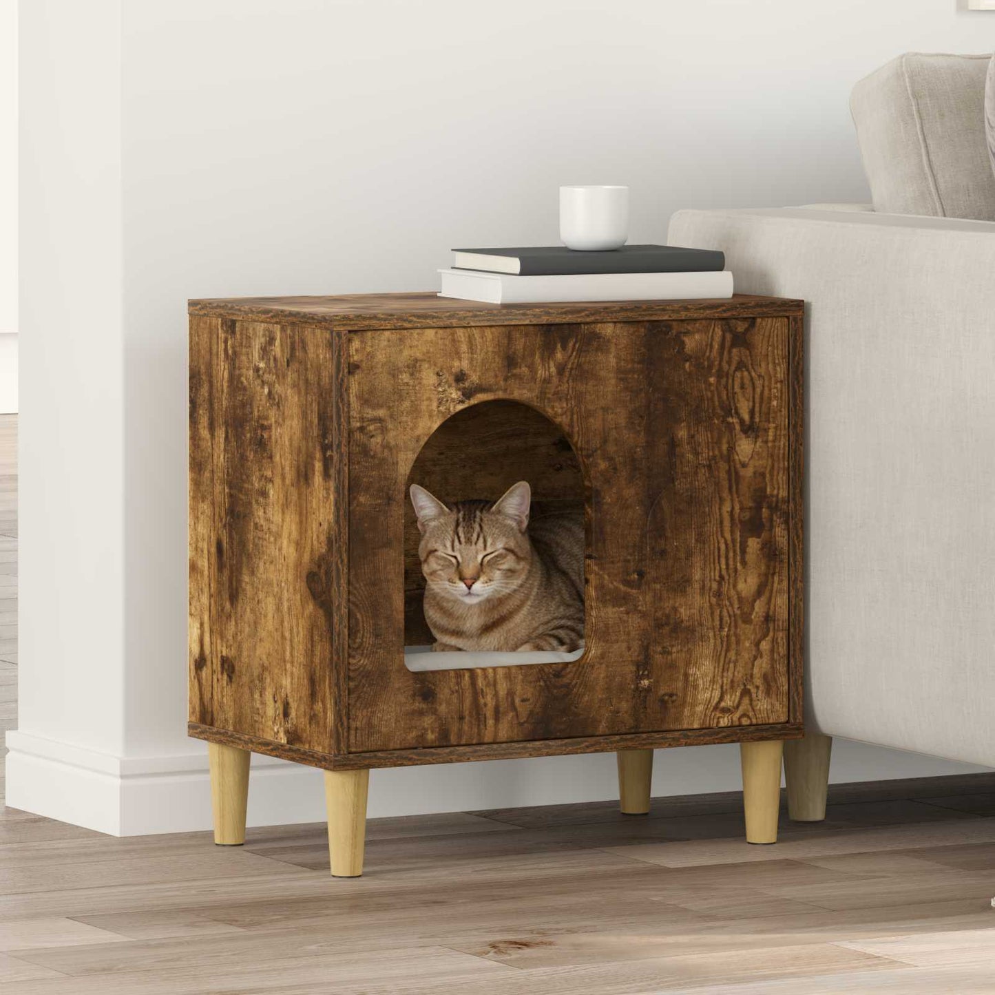 vidaXL Σπίτι Γάτας Καπνιστό Δρύς 51 x 30 x 52 εκ. Επεξεργασμένο ξύλο