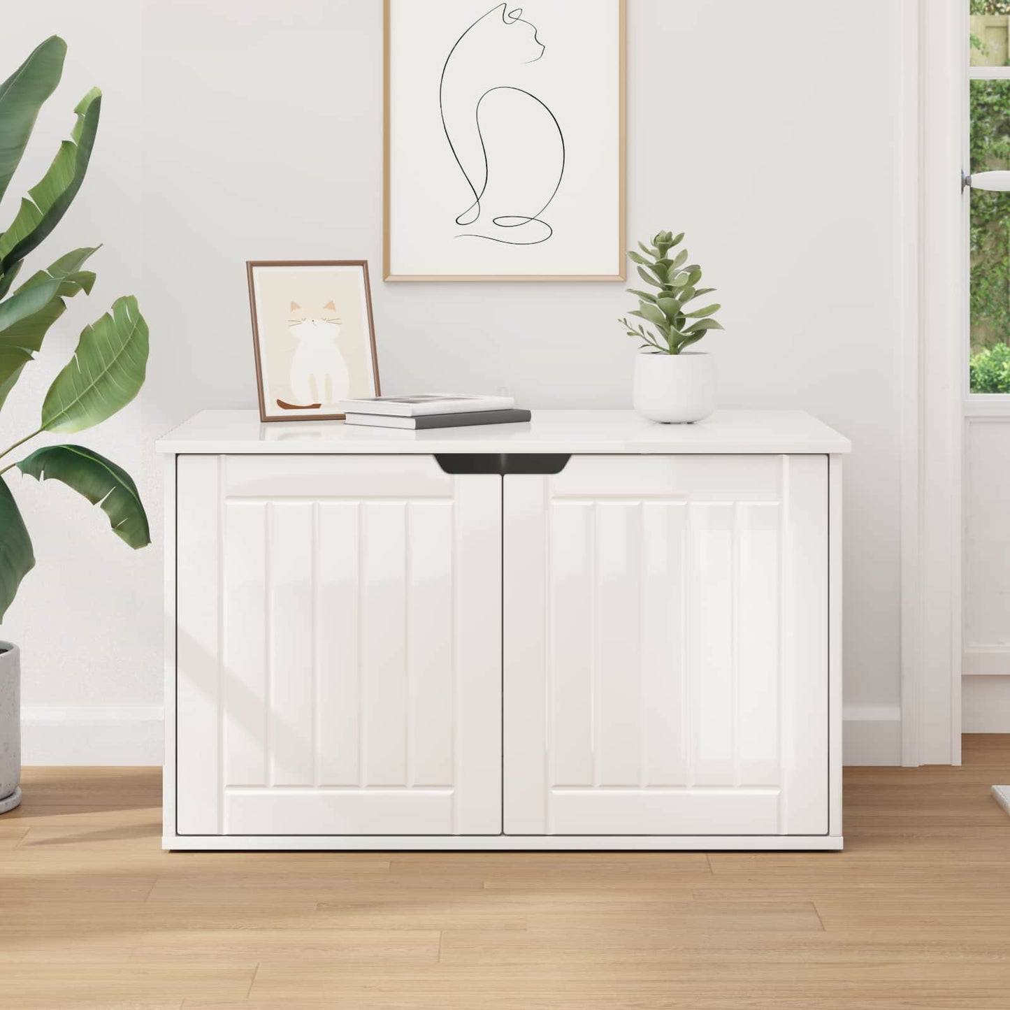 vidaXL Σπίτι Γάτας Λαμπερό Λευκό 85 x 55 x 50,5 εκ Επεξεργασμένο ξύλο