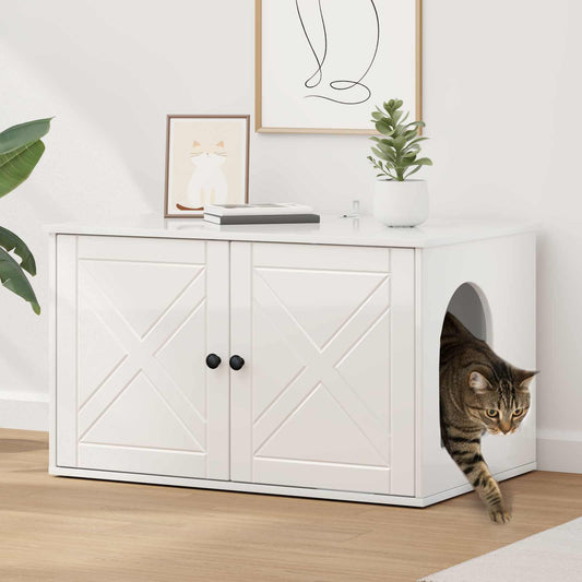 vidaXL Σπίτι Γάτας Λαμπερό Λευκό 85 x 55 x 50 εκ. Επεξεργασμένο ξύλο