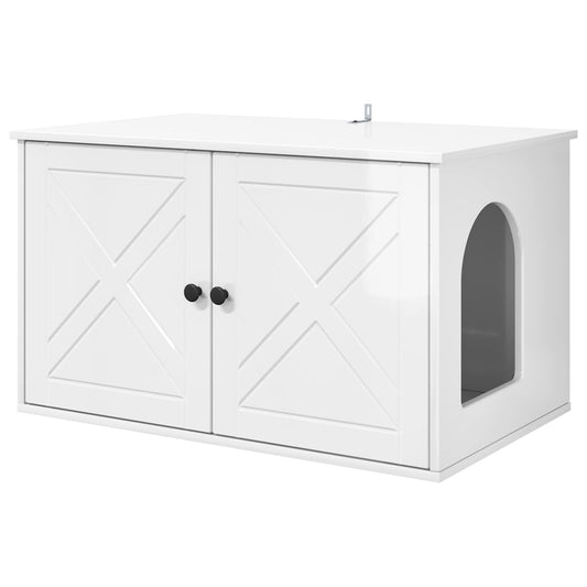 vidaXL Σπίτι Γάτας Λαμπερό Λευκό 85 x 55 x 50 εκ. Επεξεργασμένο ξύλο