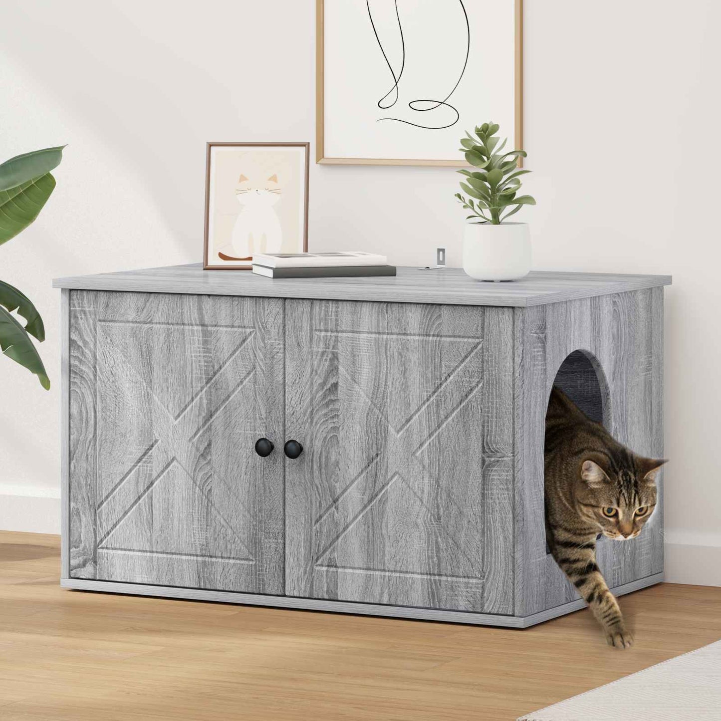 vidaXL Σπίτι Γάτας Γκρίζο Σονομα 85 x 55 x 50 εκ. Επεξεργασμένο ξύλο