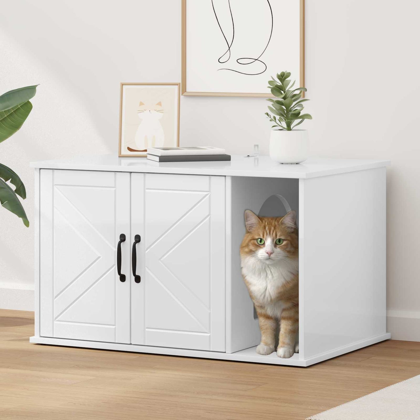 vidaXL Σπίτι Γάτας Λαμπερό Λευκό 85 x 55 x 50,5 εκ Επεξεργασμένο Ξύλο