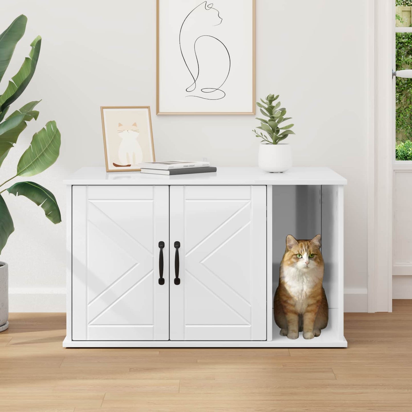 vidaXL Σπίτι Γάτας Λαμπερό Λευκό 85 x 55 x 50,5 εκ Επεξεργασμένο Ξύλο