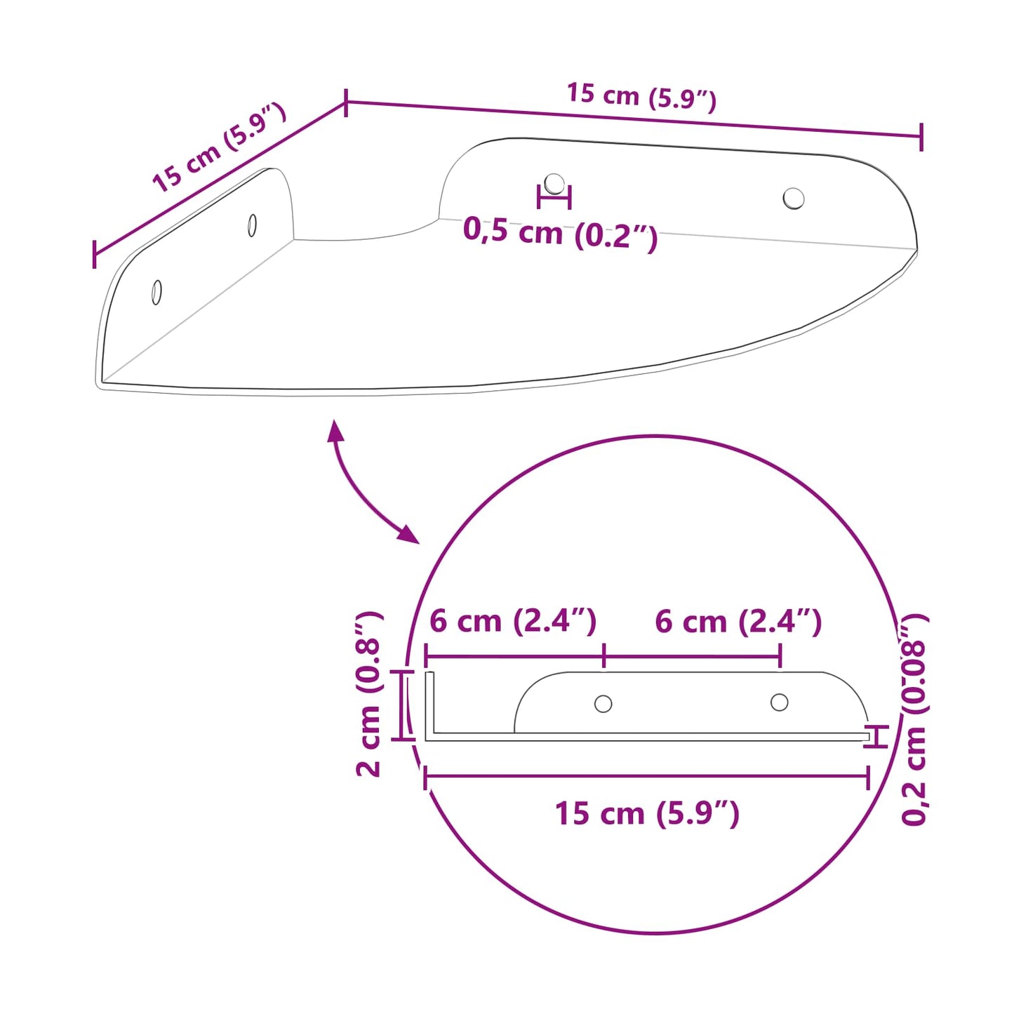 vidaXL Floating Ράφι Γωνίας Γωνιακή βάση 2 τμχ. Ροζ 15 x 15 x 2 εκ.