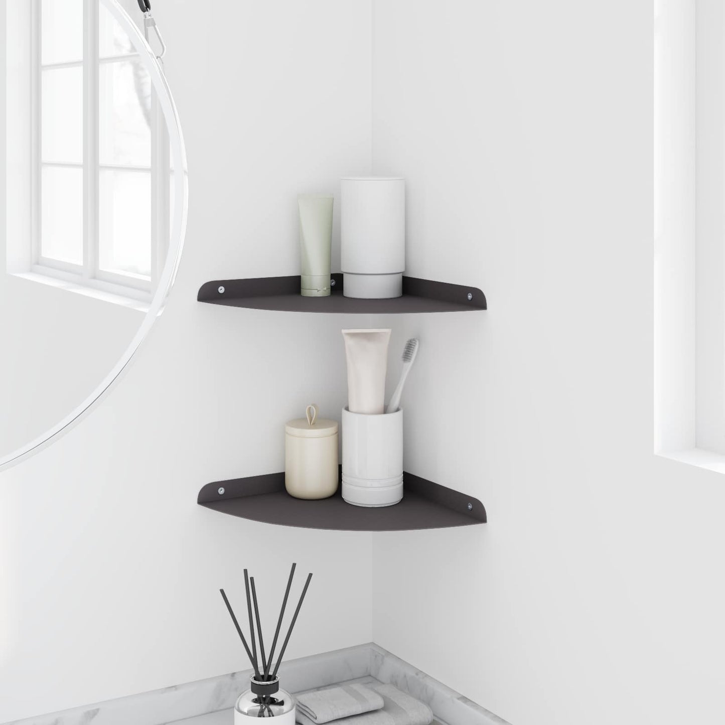 vidaXL Floating Ράφι Γωνίας Γωνιακή βάση 2 τμχ. Μαύρο 24 x 24 x 2 εκ