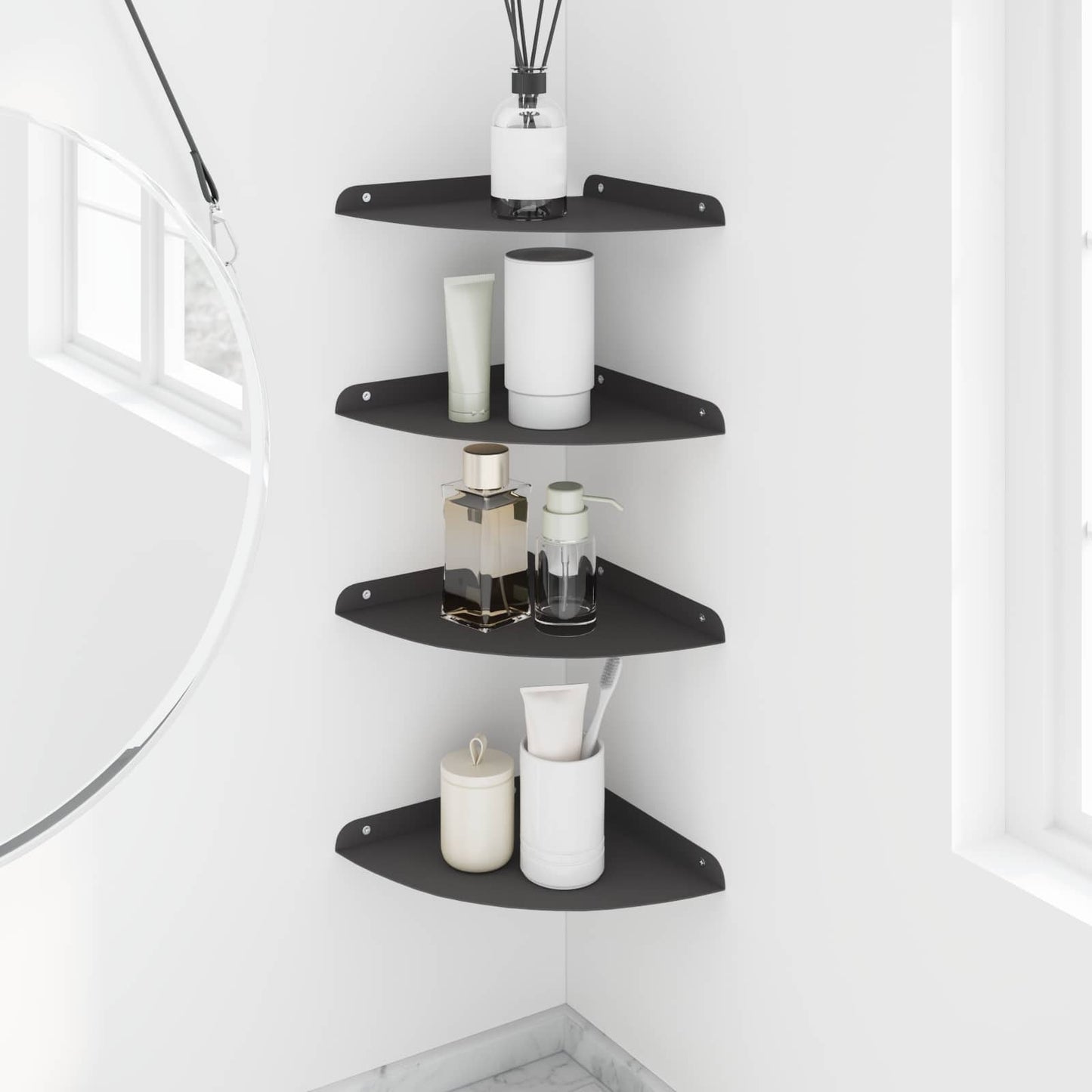 vidaXL Floating Ράφι Γωνίας Γωνιακή βάση 4 τμχ. Μαύρο 24 x 24 x 2 εκ