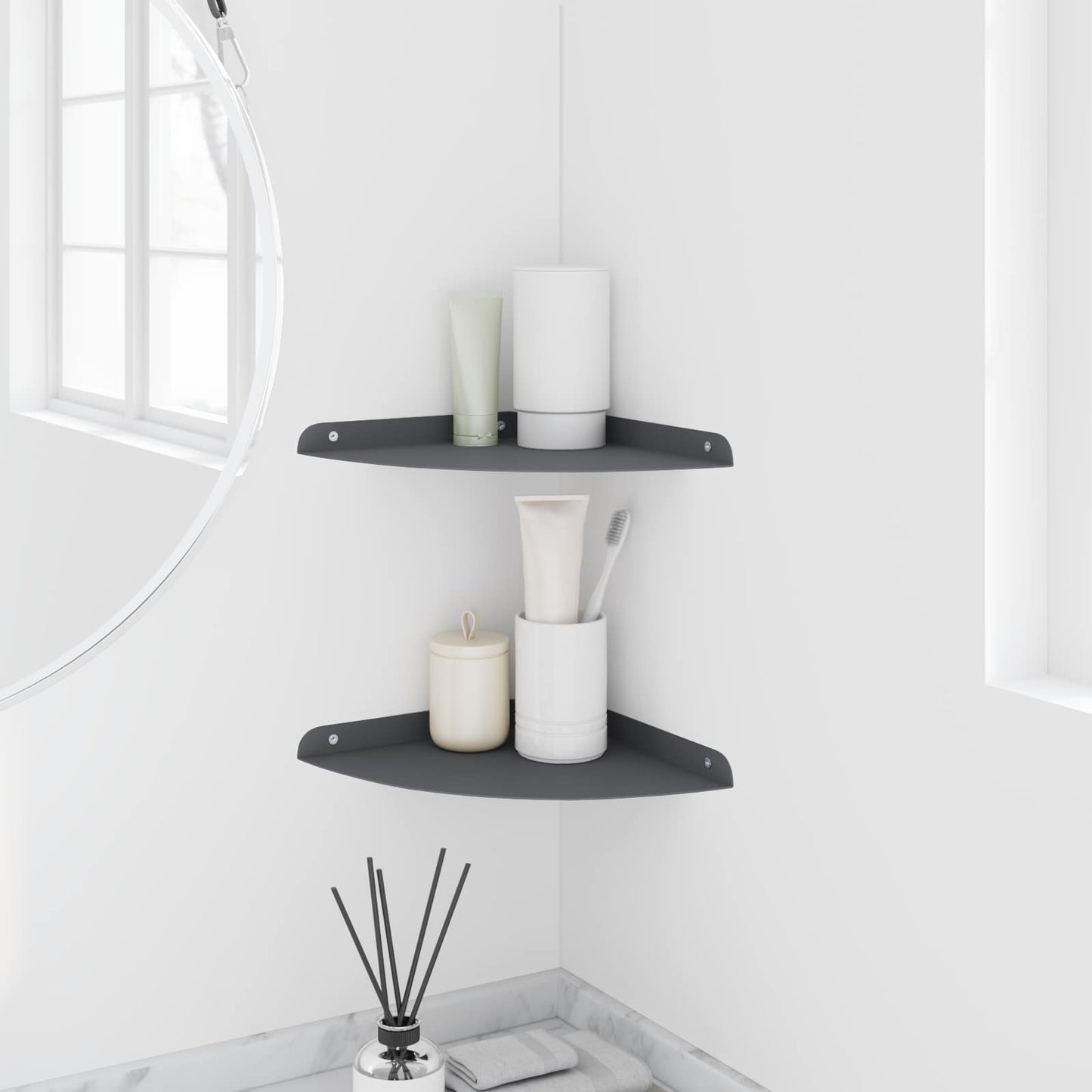 vidaXL Floating Ράφι Γωνίας Γωνιακή βάση 2 τμχ. Ανθρακί 24 x 24 x 2 εκ