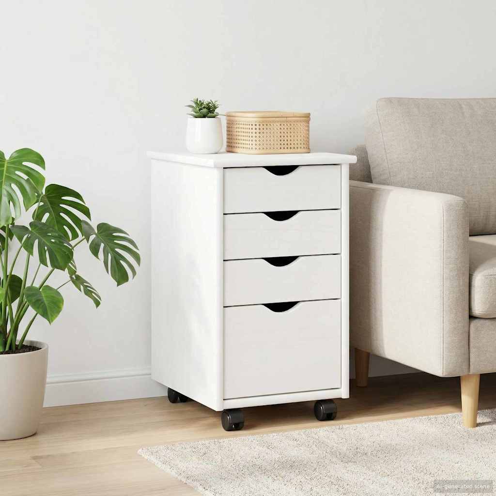 vidaXL Κινητό Ντουλάπι με τροχούς Λευκός 34 x 39 x 56 εκ Στερεό πεύκο