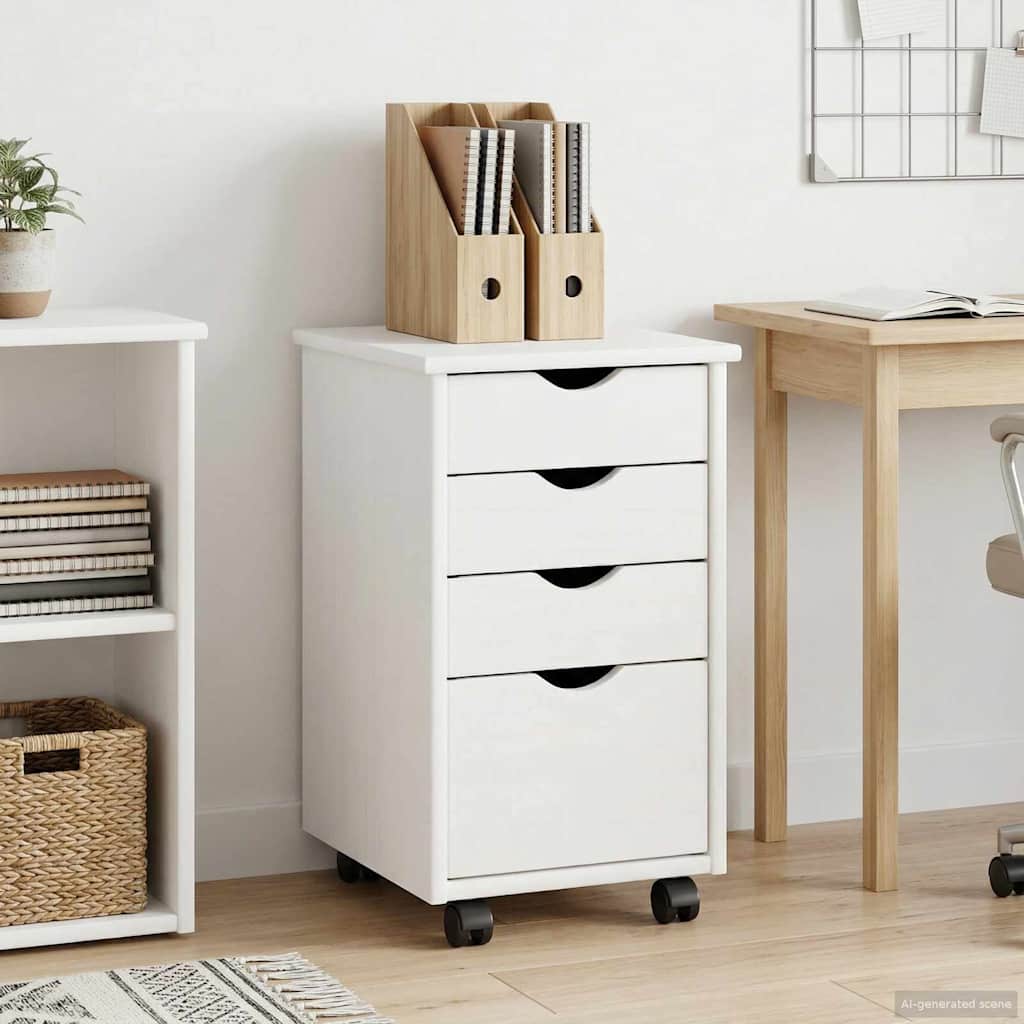 vidaXL Κινητό Ντουλάπι με τροχούς Λευκός 34 x 39 x 56 εκ Στερεό πεύκο