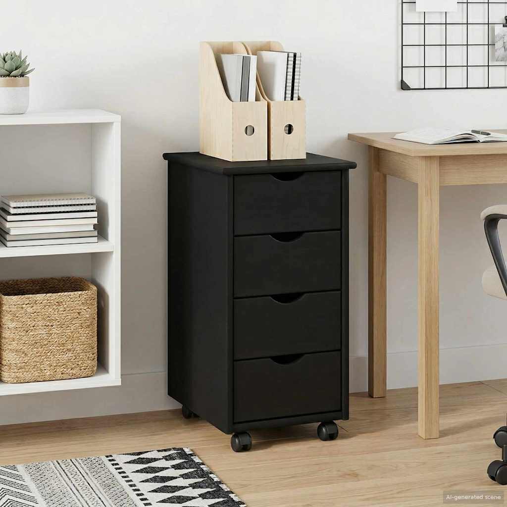 vidaXL Κινητό Ντουλάπι 34 x 39 x 65,5 cm Στερεό ξύλο πεύκου Μαύρο